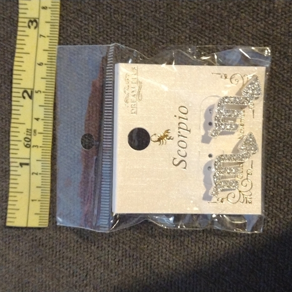 Silver Tone Rhinestone Scorpio Astrology Earrings - Picture 2 of 2